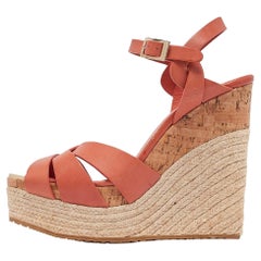 Jimmy Choo Pink Leather Wedge Sandals Size 40.5
