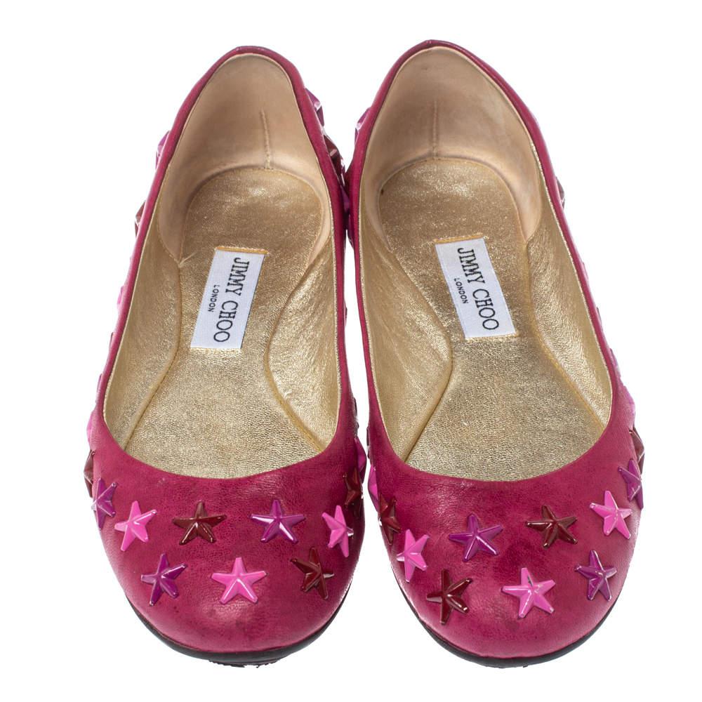 Brown Jimmy Choo Pink Leather Western Star Studded Ballet Flats Size 38