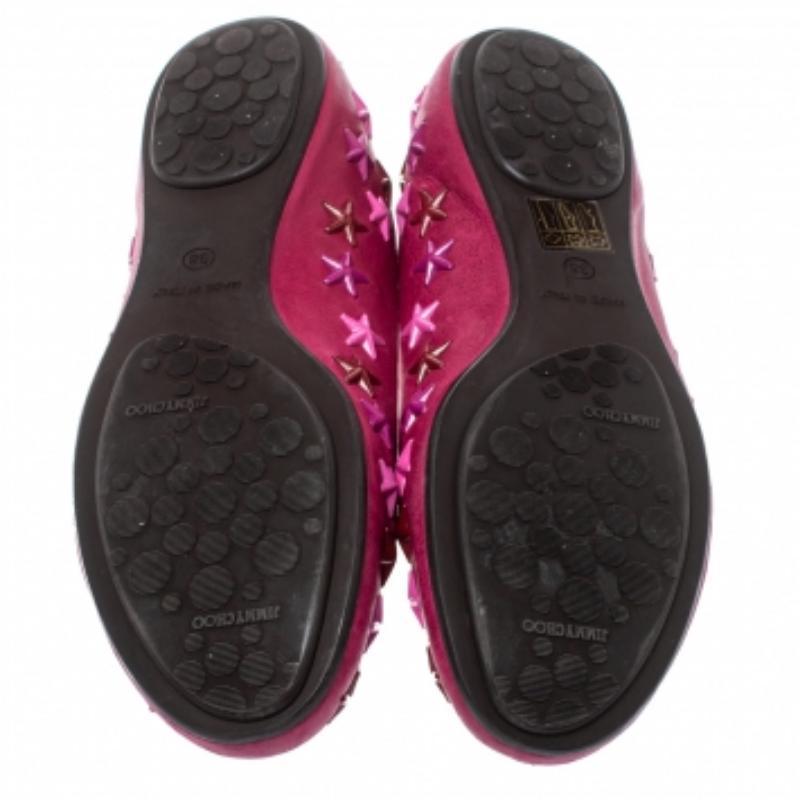Brown Jimmy Choo Pink Leather Western Star Studded Ballet Flats Size 38 For Sale