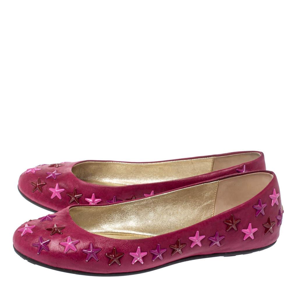 Jimmy Choo Pink Leather Western Star Studded Ballet Flats Size 38 In Good Condition In Dubai, Al Qouz 2