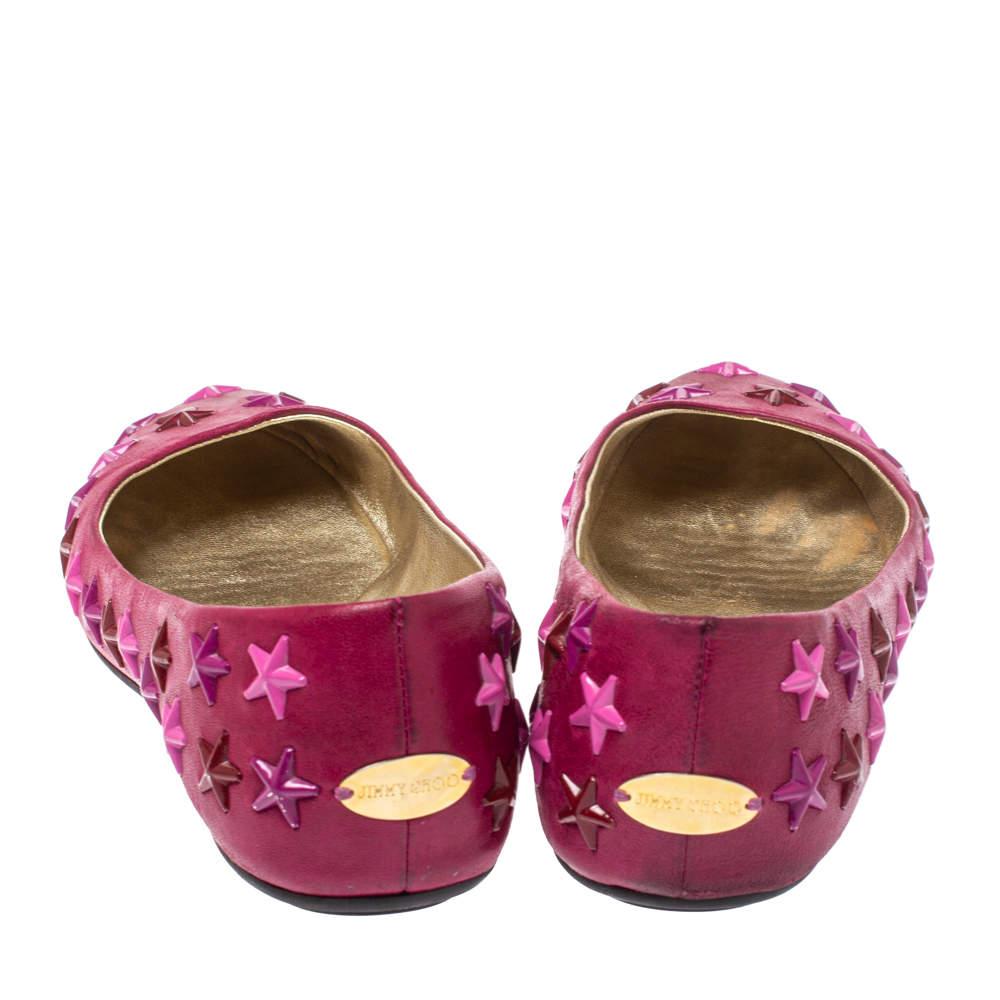 Women's Jimmy Choo Pink Leather Western Star Studded Ballet Flats Size 38