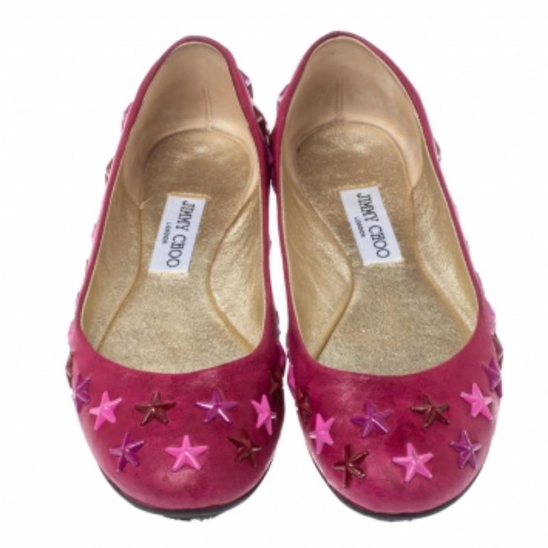 Women's Jimmy Choo Pink Leather Western Star Studded Ballet Flats Size 38 For Sale