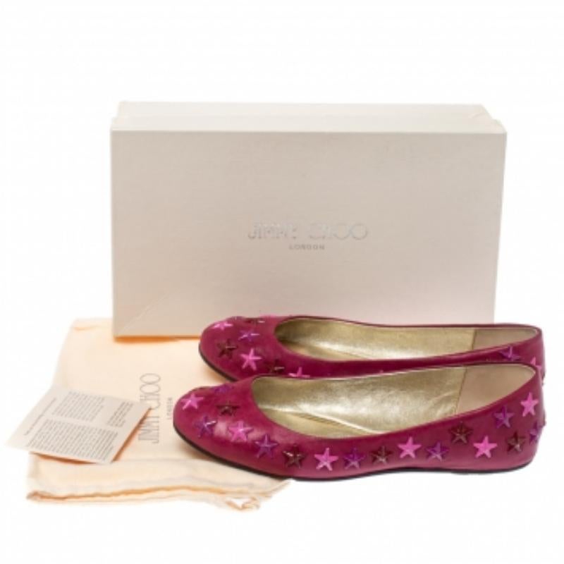 Jimmy Choo Pink Leather Western Star Studded Ballet Flats Size 38 For Sale 1
