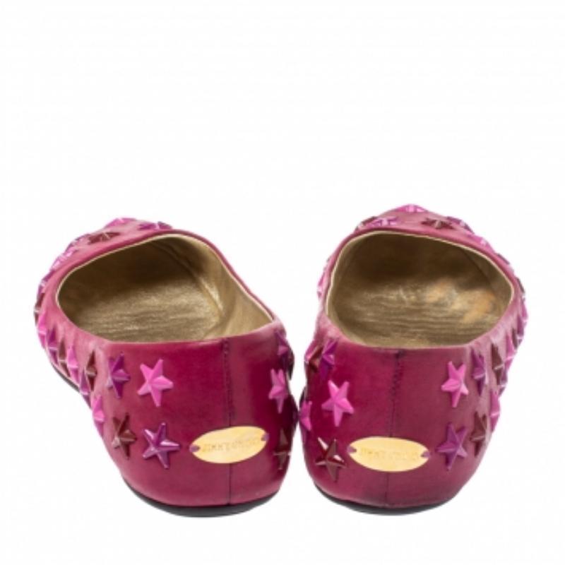 Jimmy Choo Pink Leather Western Star Studded Ballet Flats Size 38 For Sale 3