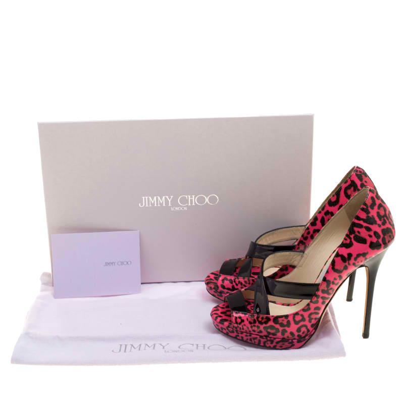 Jimmy Choo Pink Leopard Print Patent Leather Gesture Platform Pumps Size 36 4