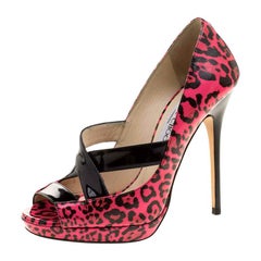 Jimmy Choo Pink Leopard Print Patent Leather Gesture Platform Pumps Size 36