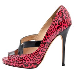 Jimmy Choo Pink Leopard Print Patent Leather Open Toe Pumps Size 39