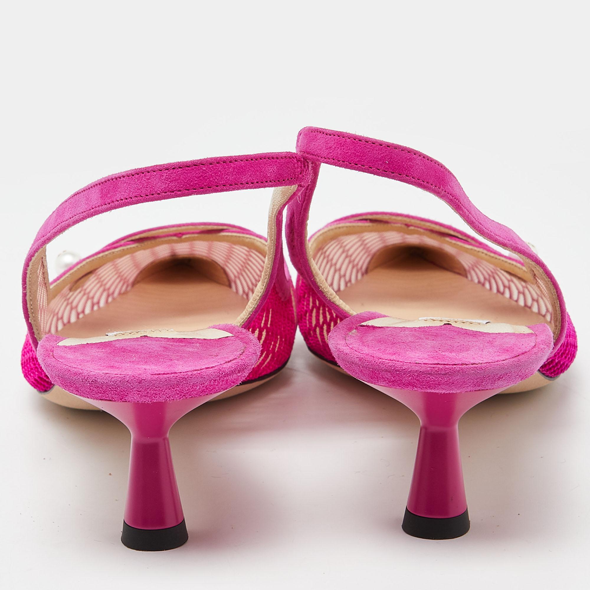 Jimmy Choo Pink Mesh and Suede Slingback Pumps Size 40 In Good Condition In Dubai, Al Qouz 2
