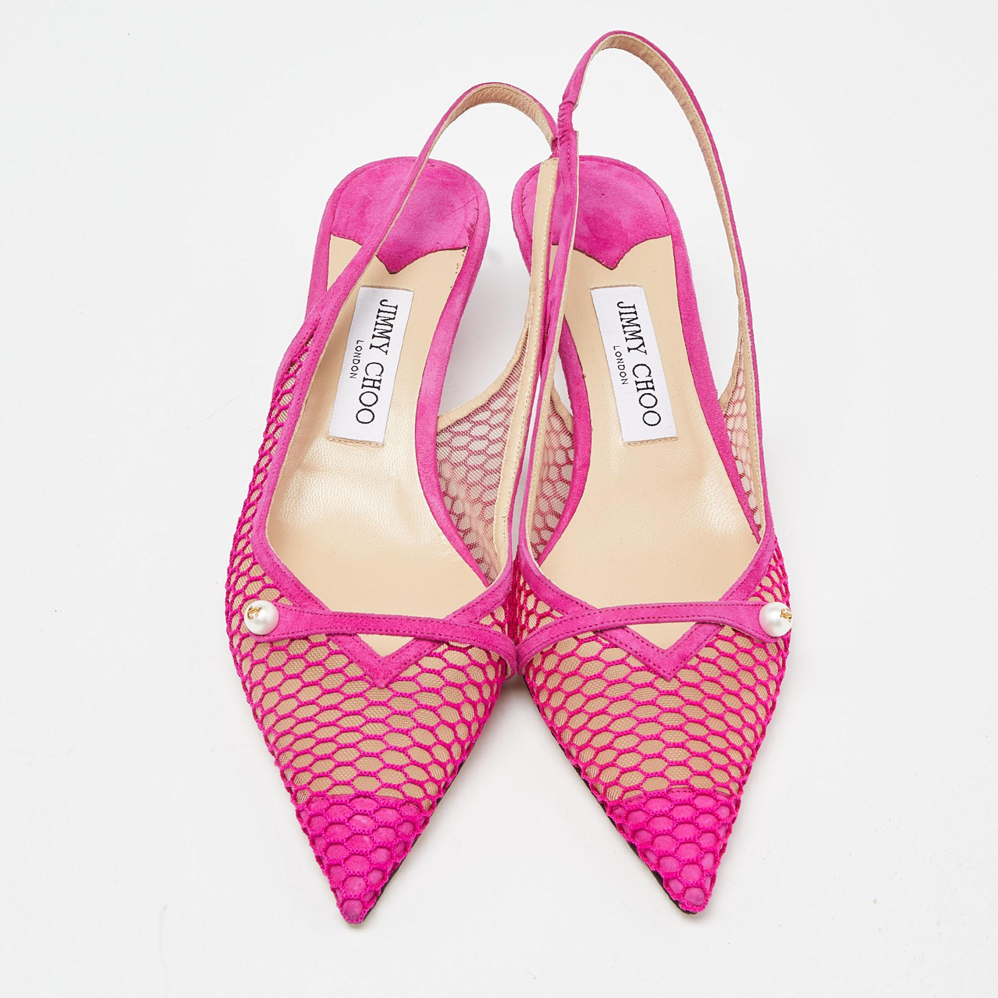 Women's Jimmy Choo Pink Mesh and Suede Slingback Pumps Size 40 For Sale