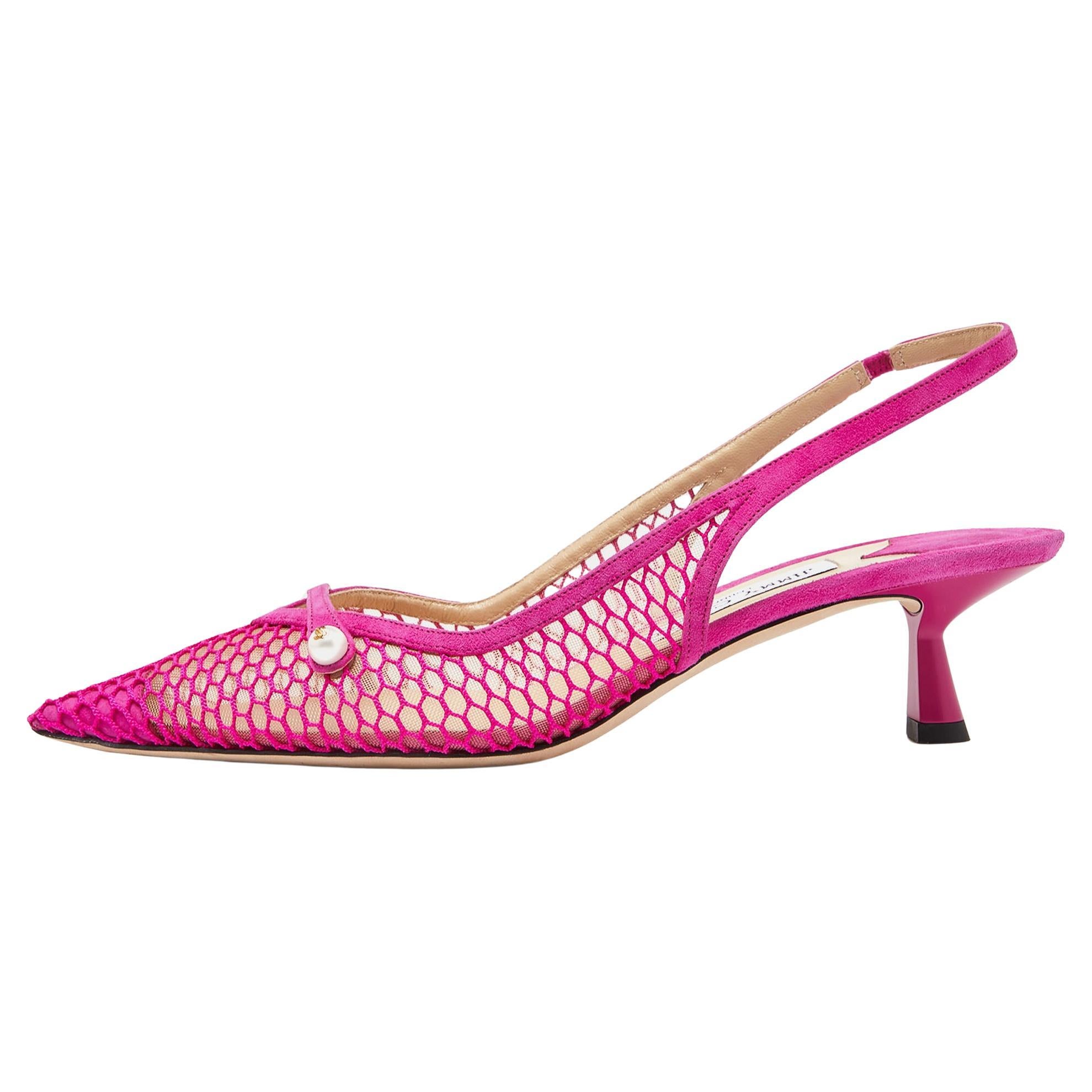Jimmy Choo Pink Mesh and Suede Slingback Pumps Size 40 For Sale