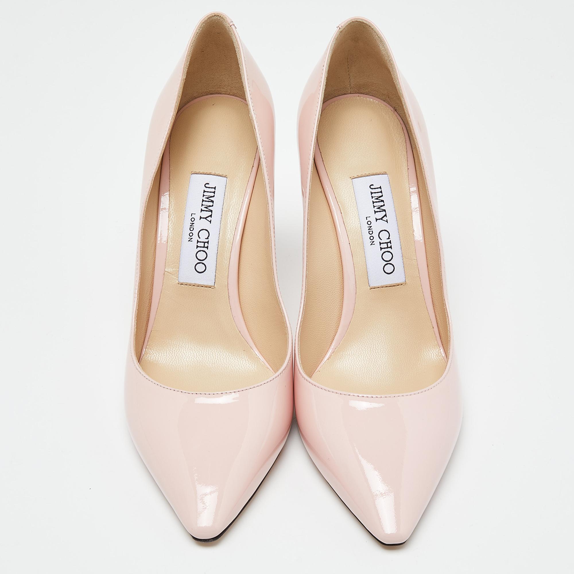 Jimmy Choo Pink Patent Leather Romy Pumps Size 37.5 In New Condition For Sale In Dubai, Al Qouz 2