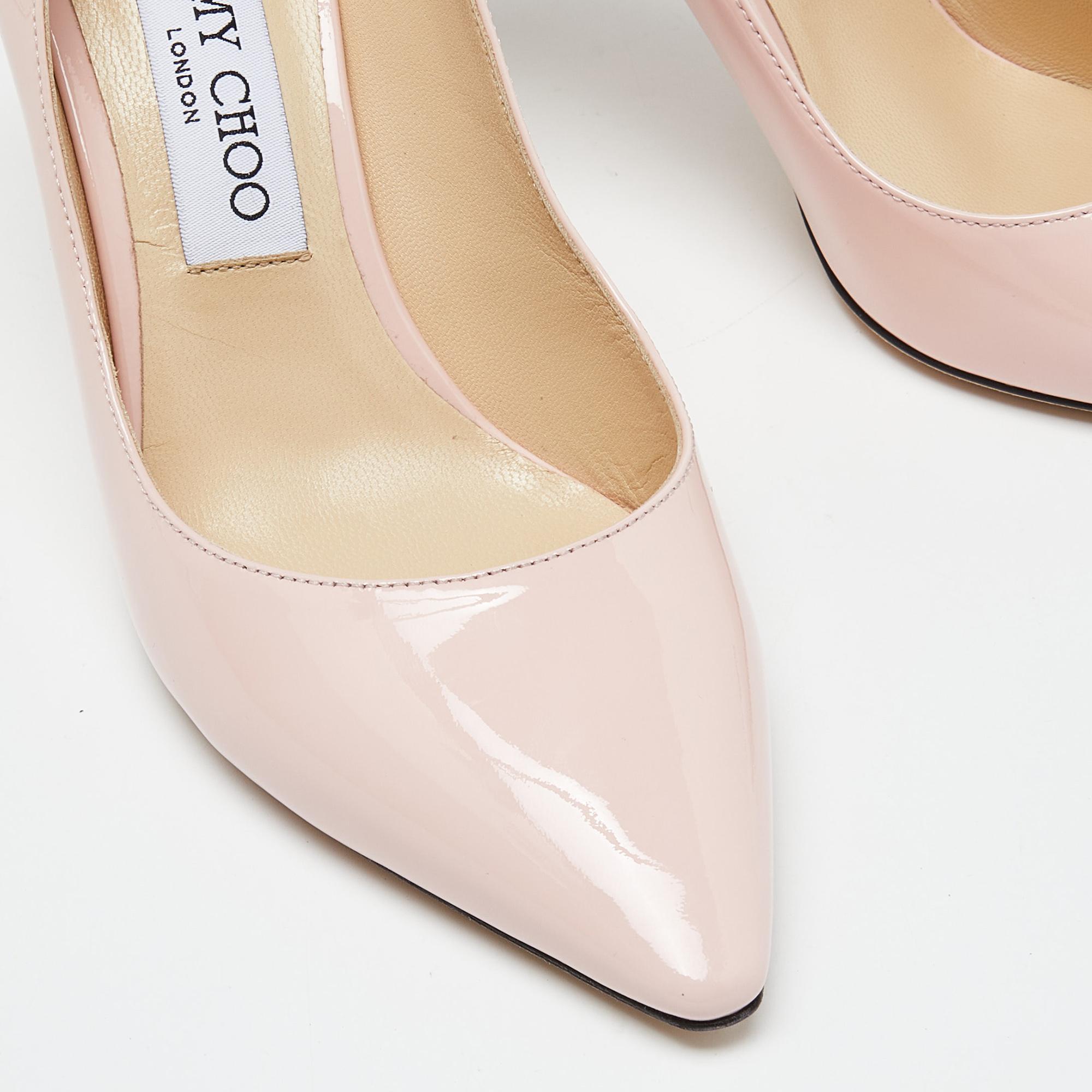 Women's Jimmy Choo Pink Patent Leather Romy Pumps Size 37.5 For Sale