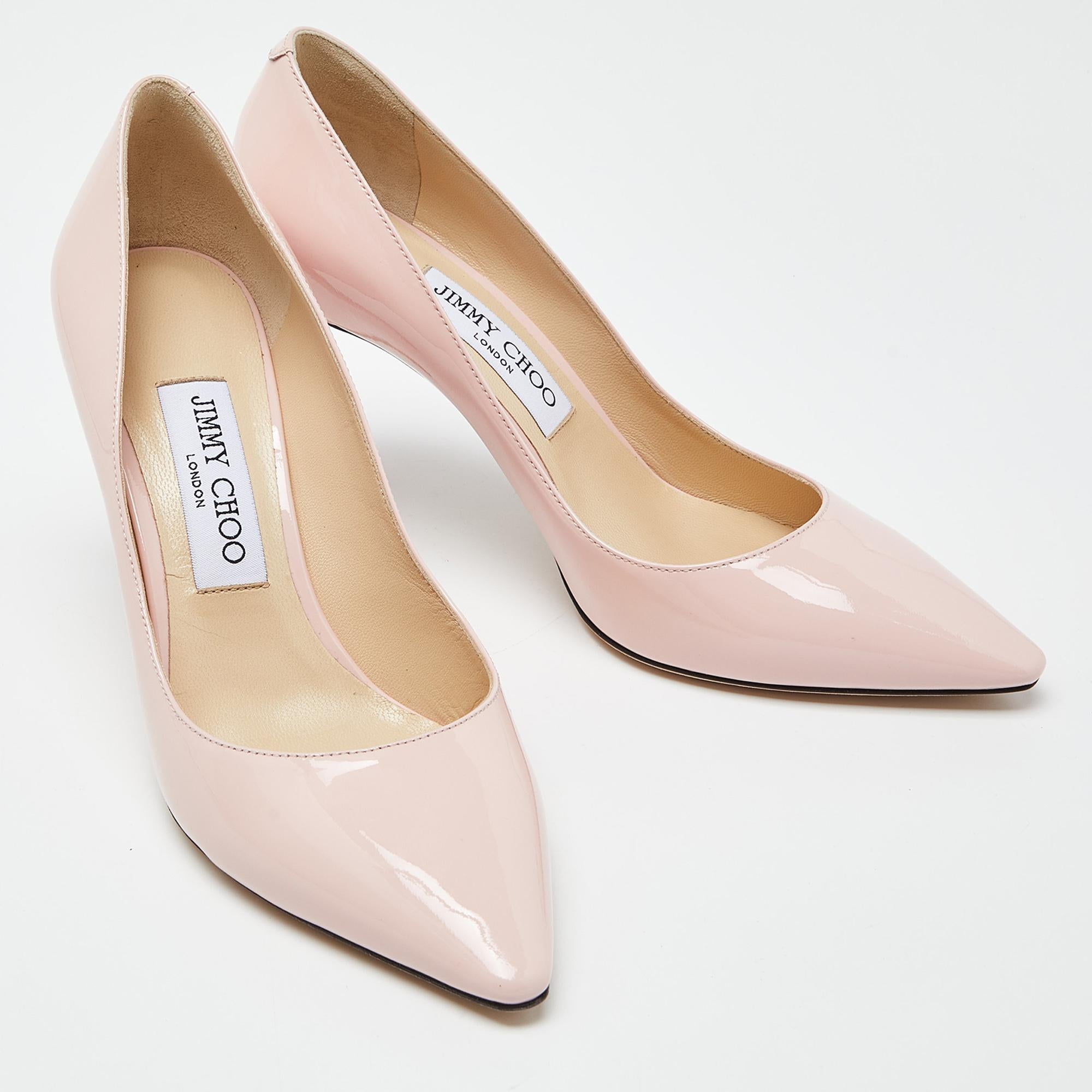 Jimmy Choo Pink Patent Leather Romy Pumps Size 37.5 For Sale 1
