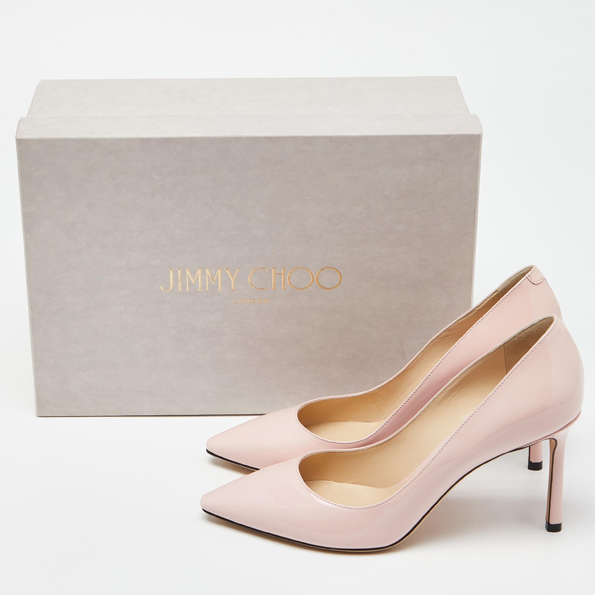 Jimmy Choo Pink Patent Leather Romy Pumps Size 37.5 For Sale 5
