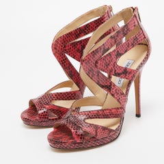 Jimmy Choo Pink Python Collar Platform Sandals Size 41