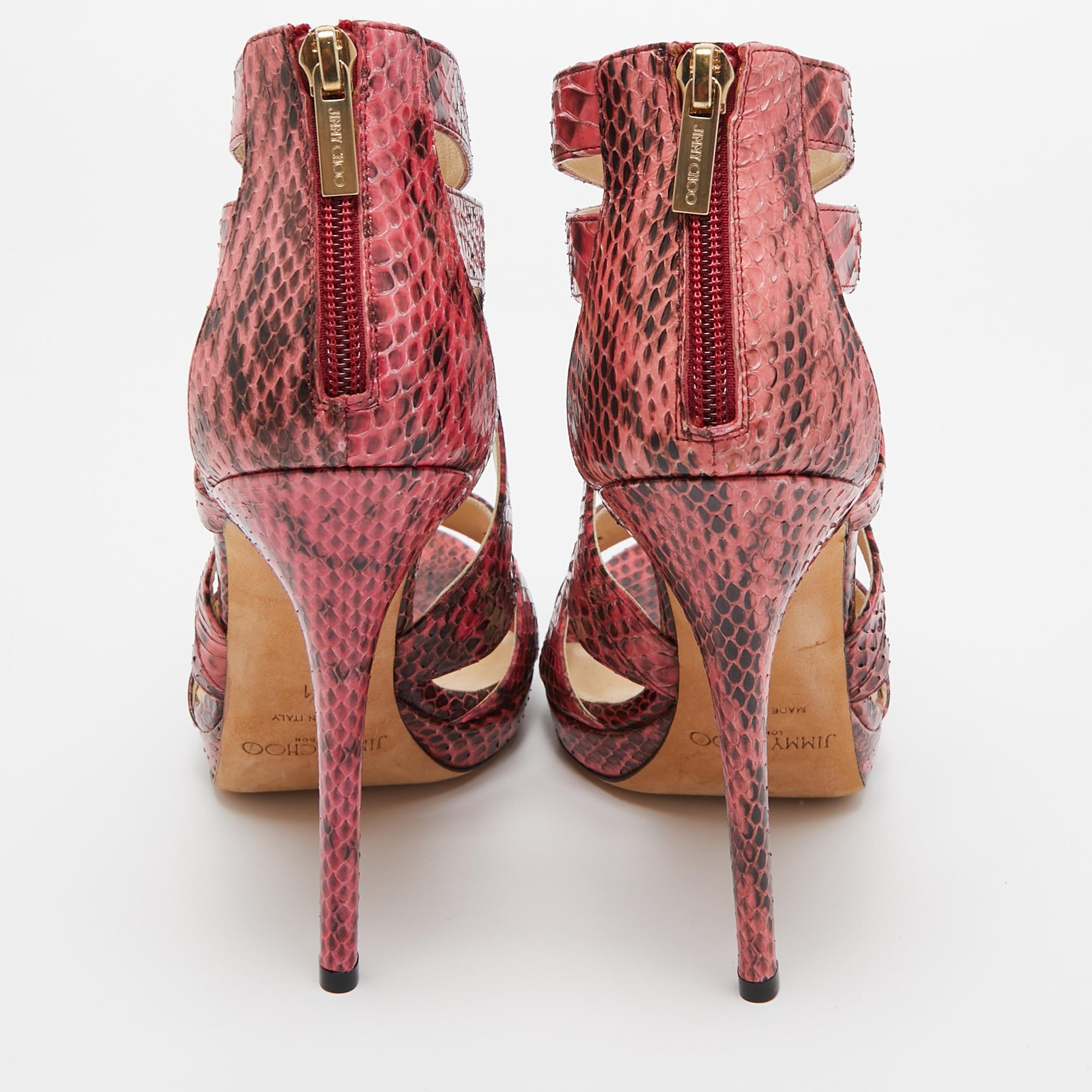 Women's Jimmy Choo Pink Python Collar Platform Sandals Size 41