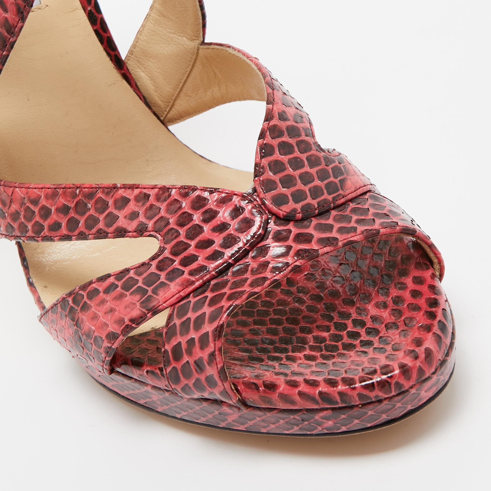 Jimmy Choo Pink Python Collar Platform Sandals Size 41 2
