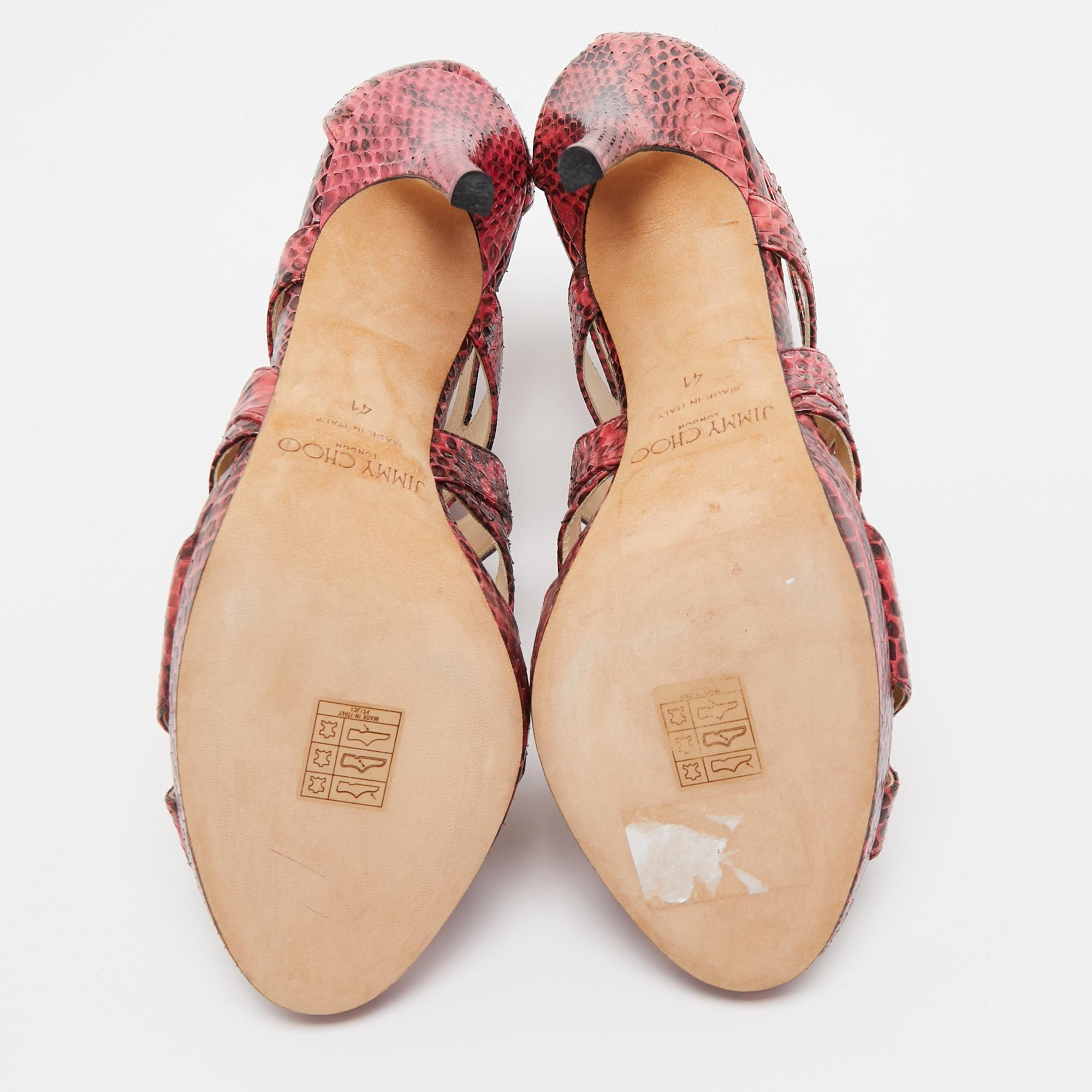 Jimmy Choo Pink Python Collar Platform Sandals Size 41 3