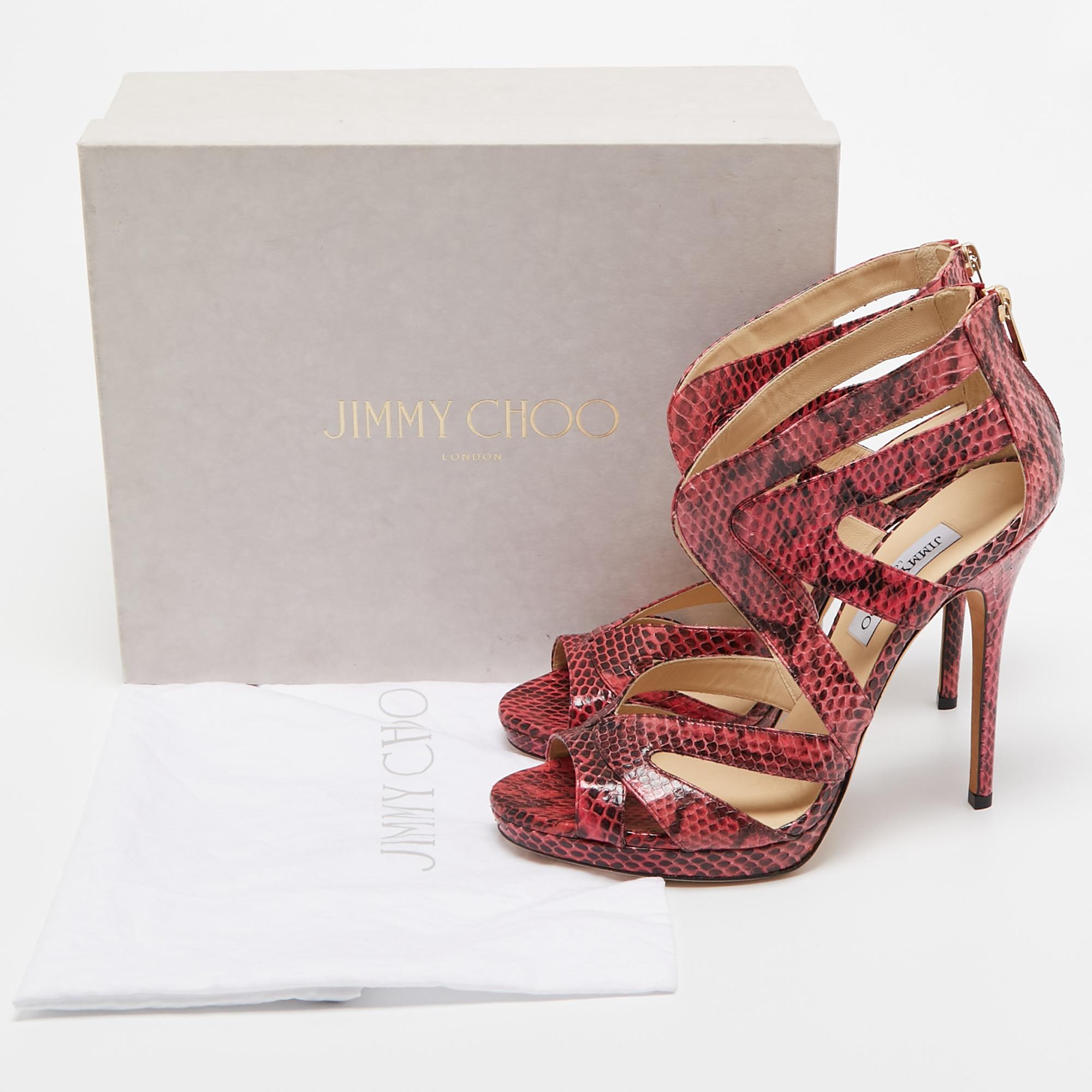 Jimmy Choo Pink Python Collar Platform Sandals Size 41 5