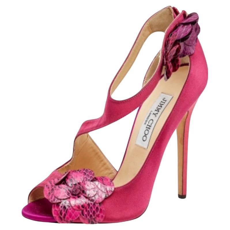 Jimmy Choo Pink Satin And Python Vera Sandals Size 38