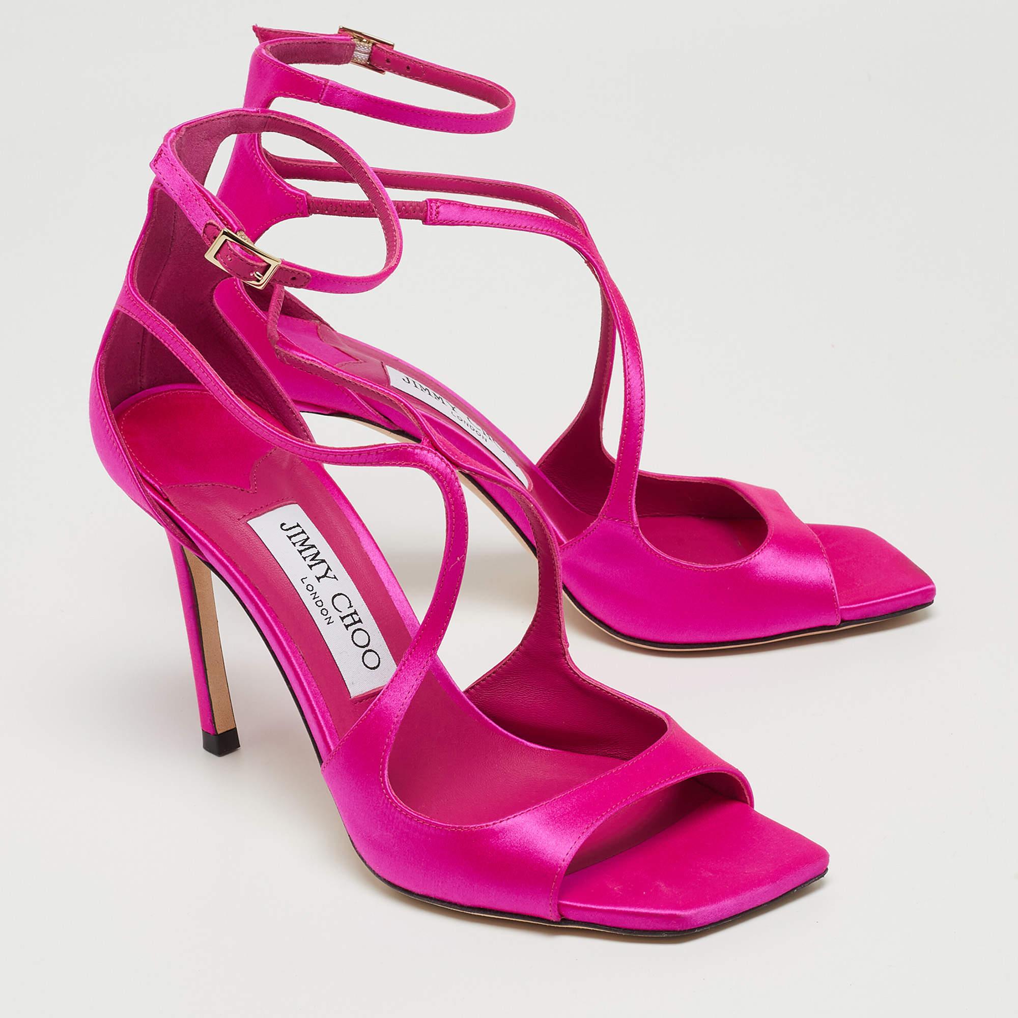 Women's Jimmy Choo Pink Satin Azia 95 Ankle Strap Sandals Size 36.5 For Sale