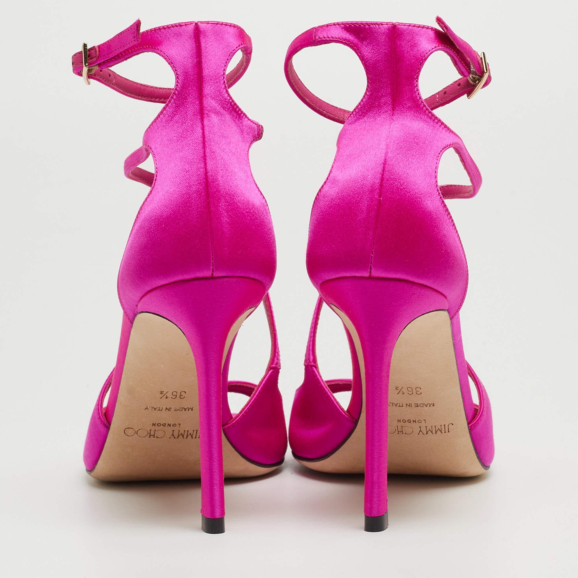 Jimmy Choo Pink Satin Azia 95 Ankle Strap Sandals Size 36.5 For Sale 2