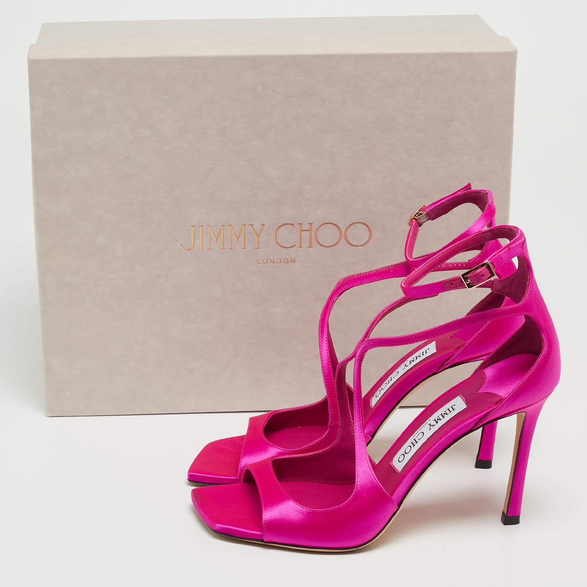 Jimmy Choo Pink Satin Azia 95 Ankle Strap Sandals Size 36.5 For Sale 5