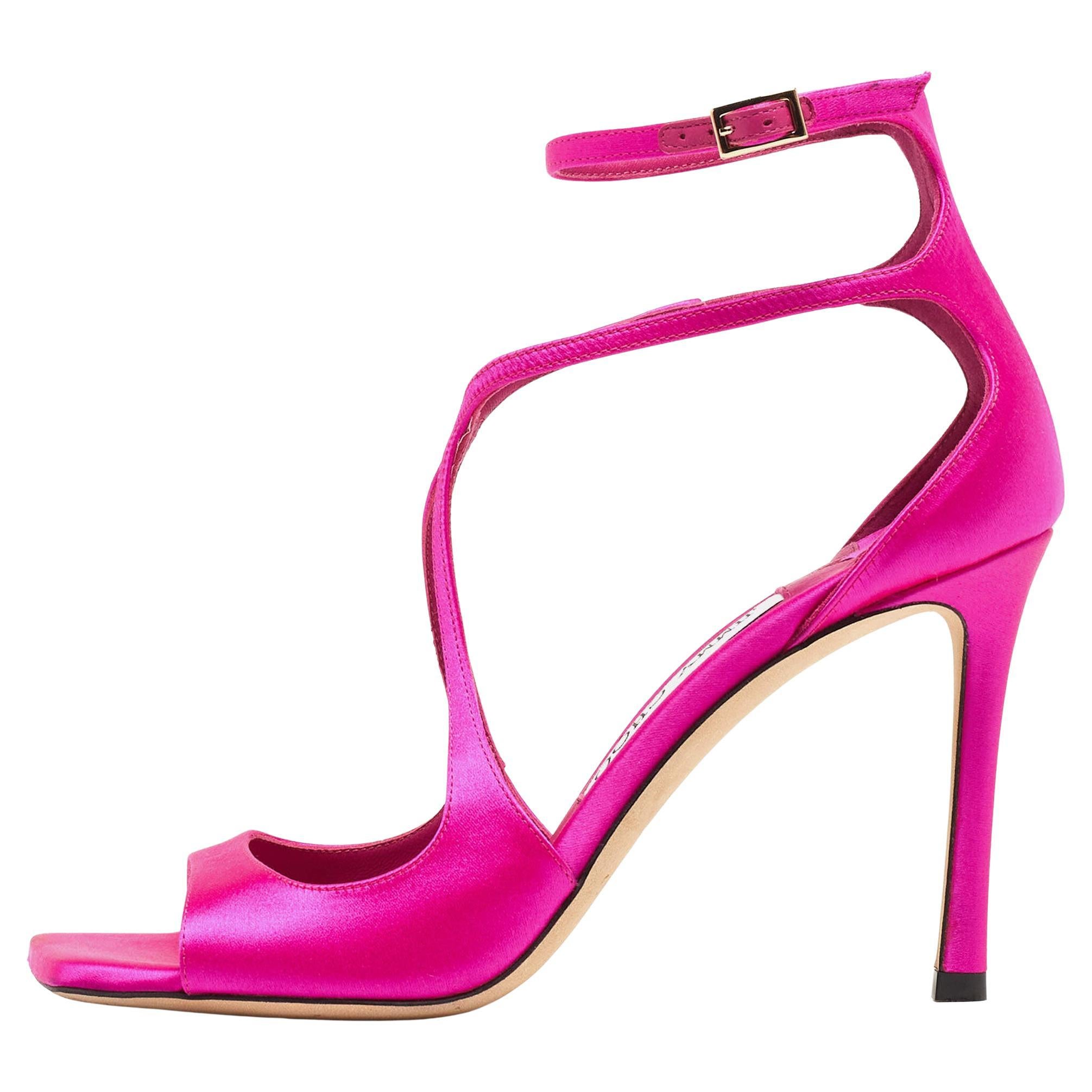 Jimmy Choo Pink Satin Azia 95 Ankle Strap Sandals Size 36.5 For Sale