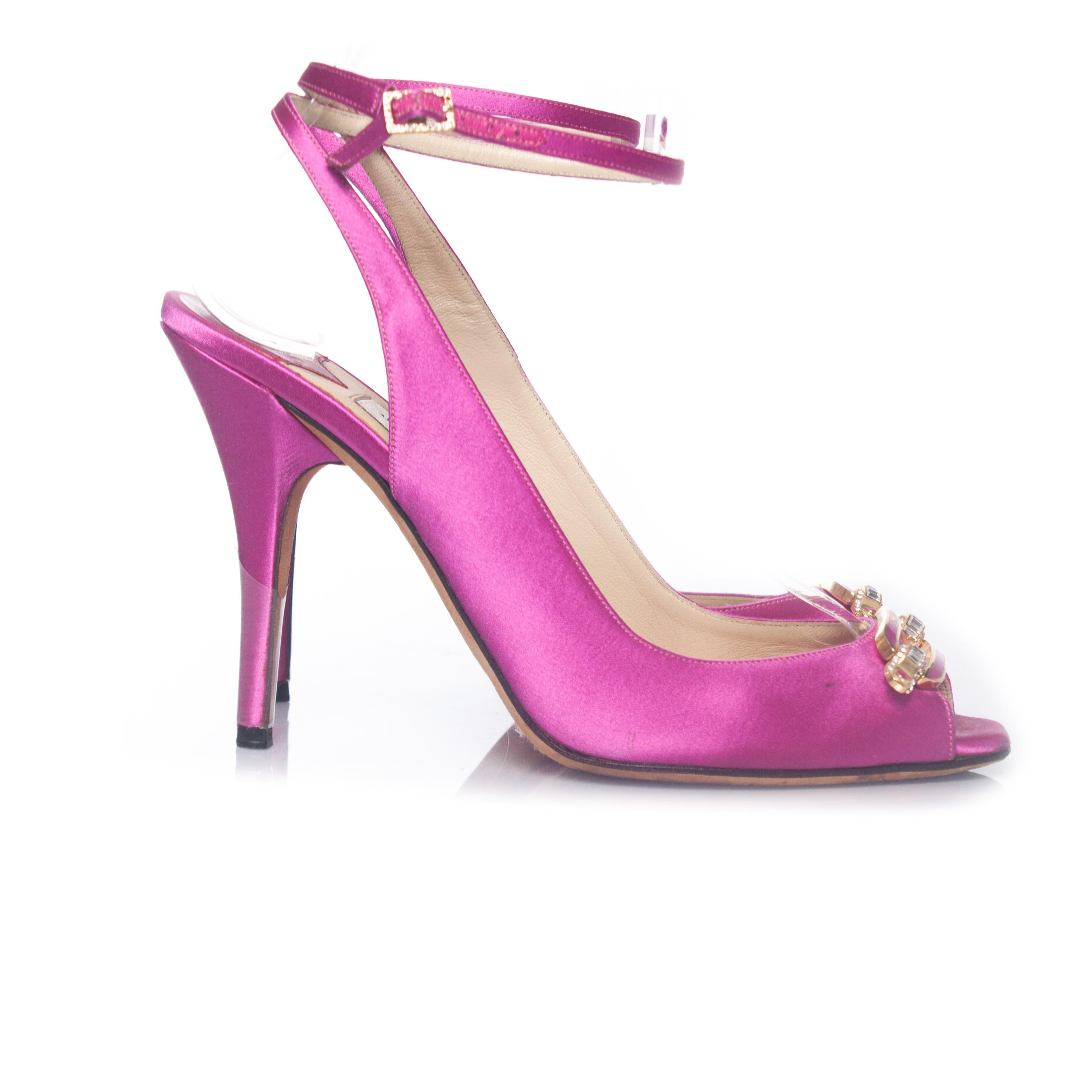 Women's Jimmy Choo, pink satin crystal peep-toe sandals For Sale