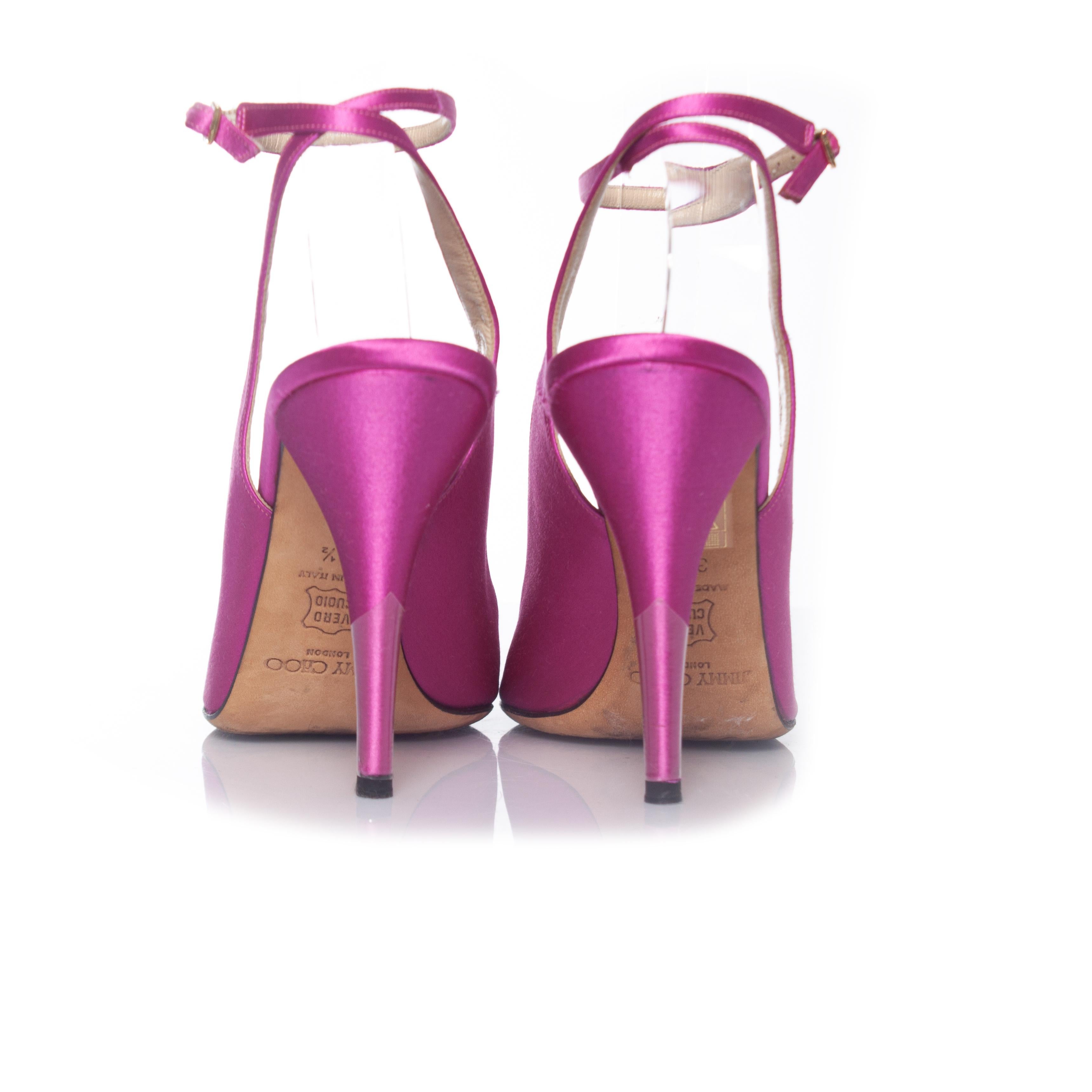 Jimmy Choo, pink satin crystal peep-toe sandals For Sale 1