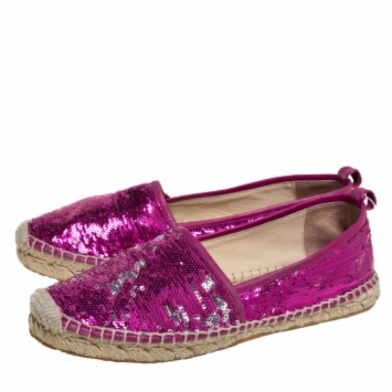 Brown Jimmy Choo Pink Sequin Espadrille Flats Size 38.5 For Sale