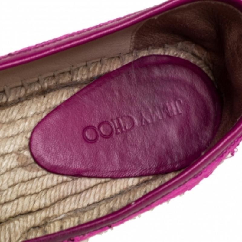 Jimmy Choo Pink Sequin Espadrille Flats Size 38.5 In Good Condition For Sale In Dubai, Al Qouz 2