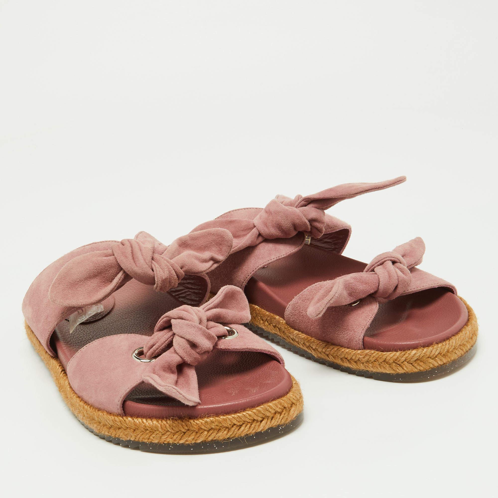 Brown Jimmy Choo Pink Suede Bow Flat Slides Size 38 For Sale
