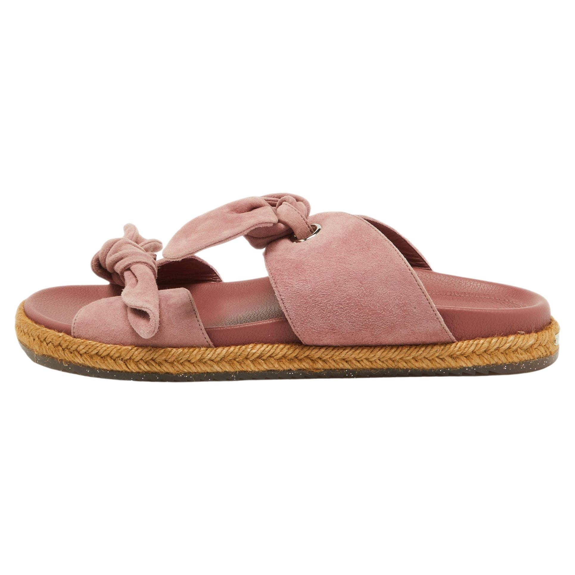 Jimmy Choo Pink Suede Bow Flat Slides Size 38 For Sale