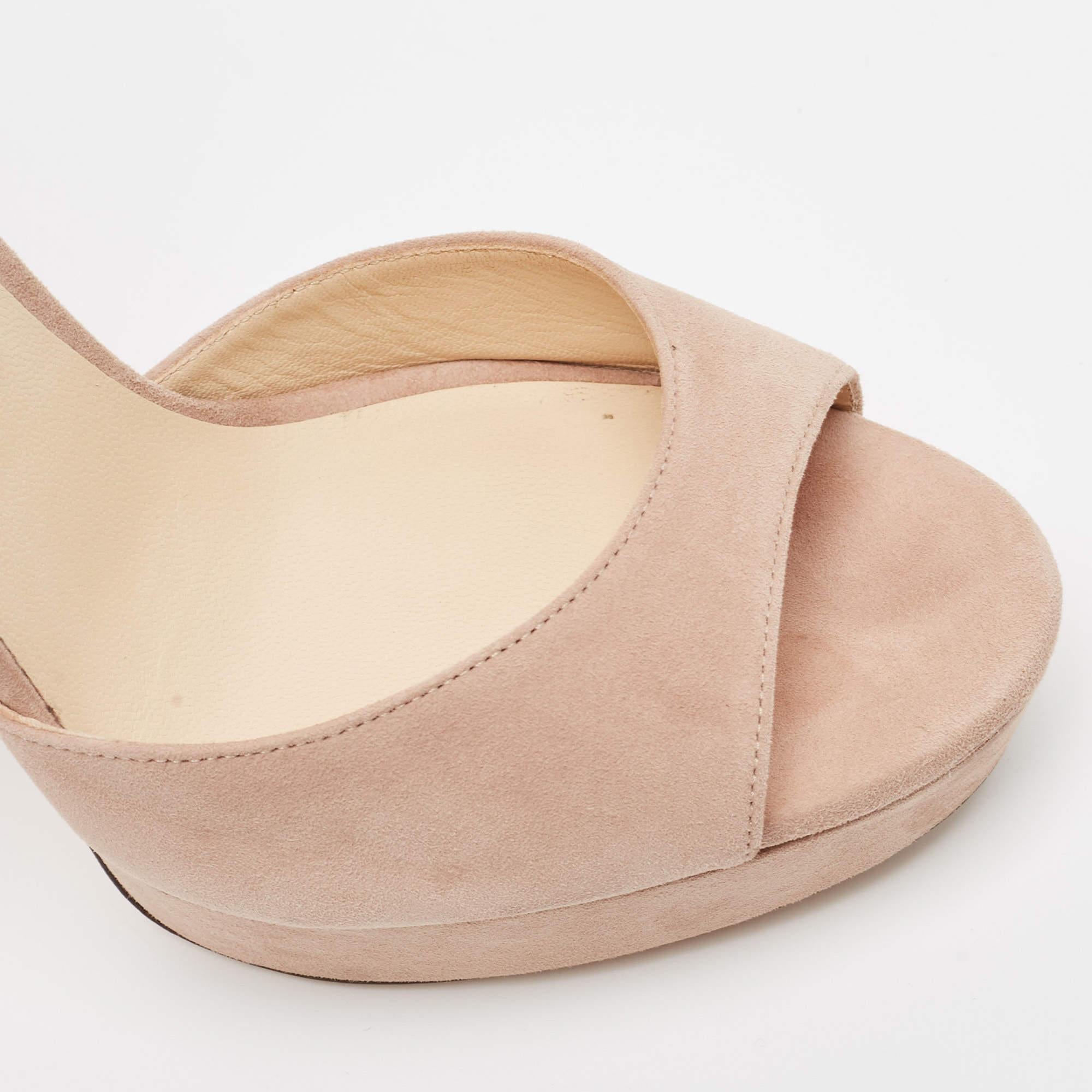 Jimmy Choo - Sandales à lanières à plateforme Pattie en daim rose, taille 38,5 2