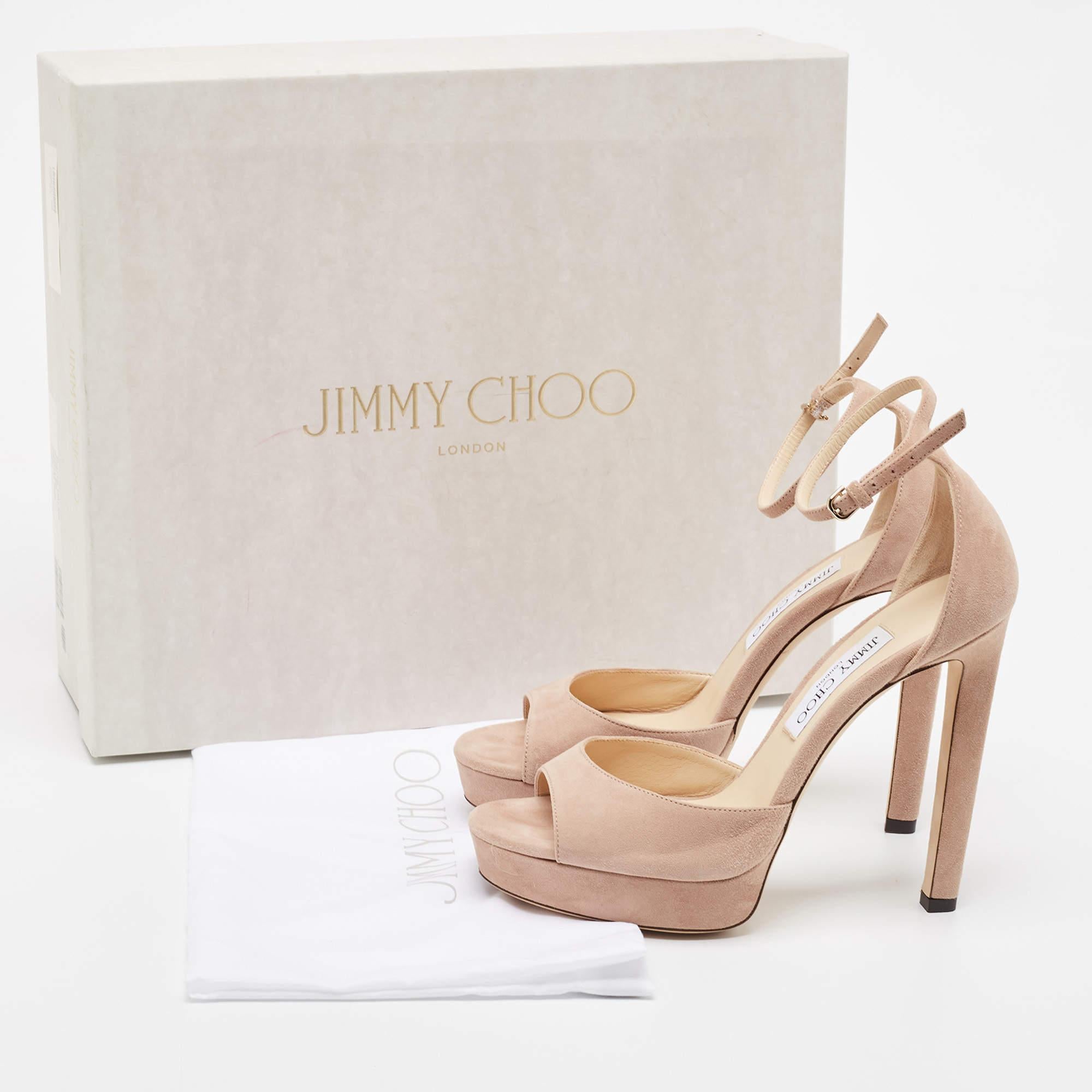 Jimmy Choo - Sandales à lanières à plateforme Pattie en daim rose, taille 38,5 4
