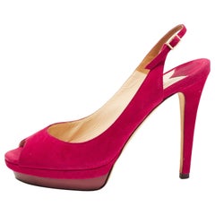 Jimmy Choo Pink Suede Peeptoe Slingback Sandals Size 38.5