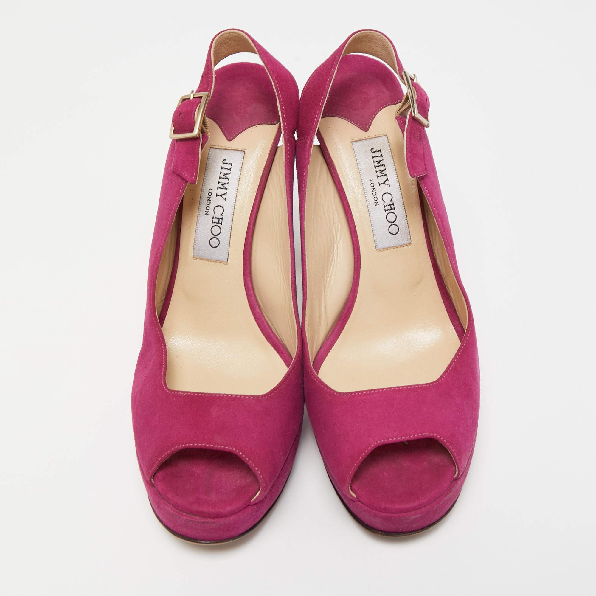 Marron Jimmy Choo - Sandales à plateforme à bout ouvert en daim rose, taille 38,5 en vente