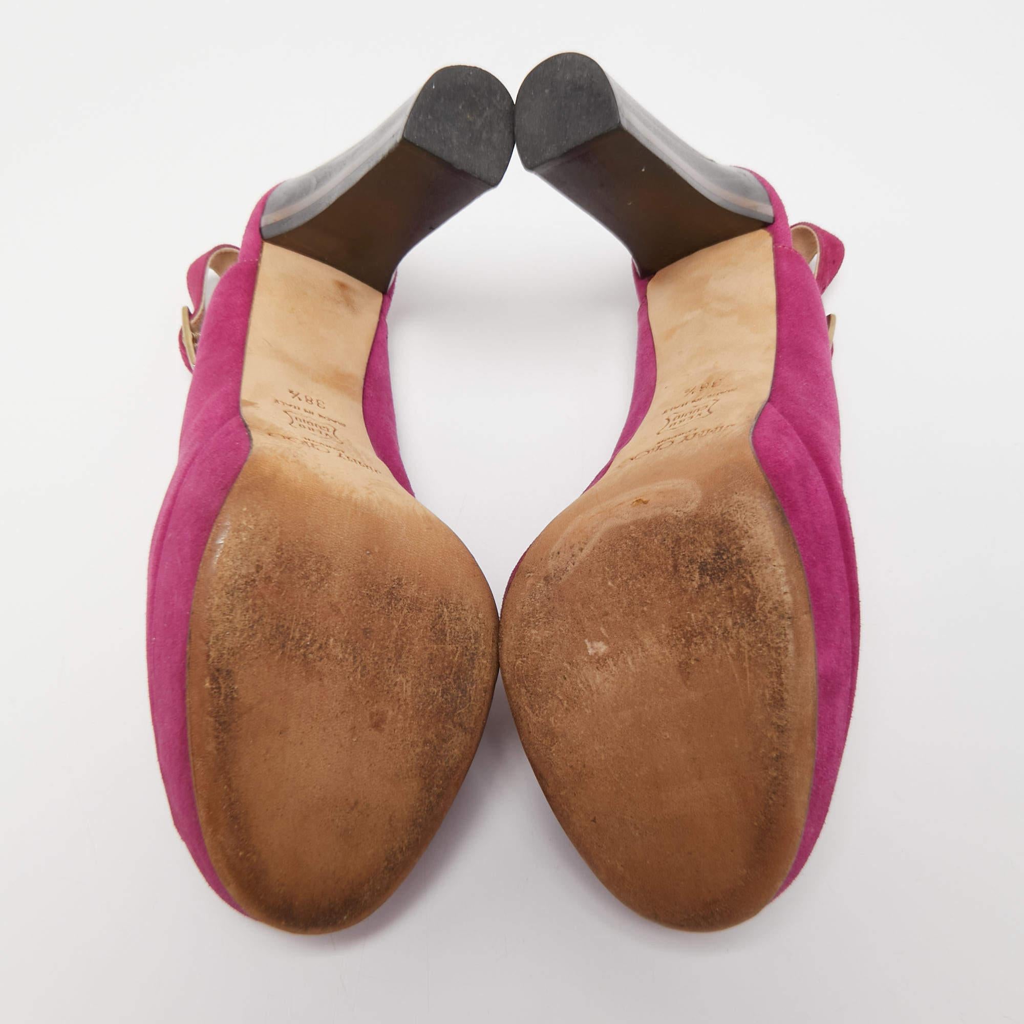 Jimmy Choo - Sandales à plateforme à bout ouvert en daim rose, taille 38,5 en vente 1