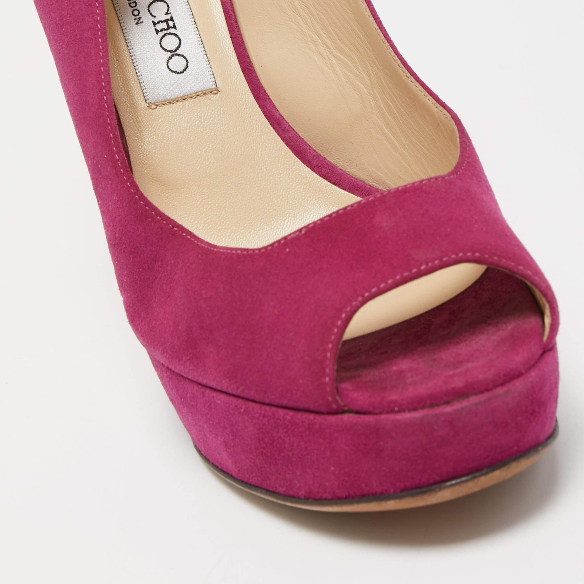 Jimmy Choo - Sandales à plateforme à bout ouvert en daim rose, taille 38,5 en vente 3
