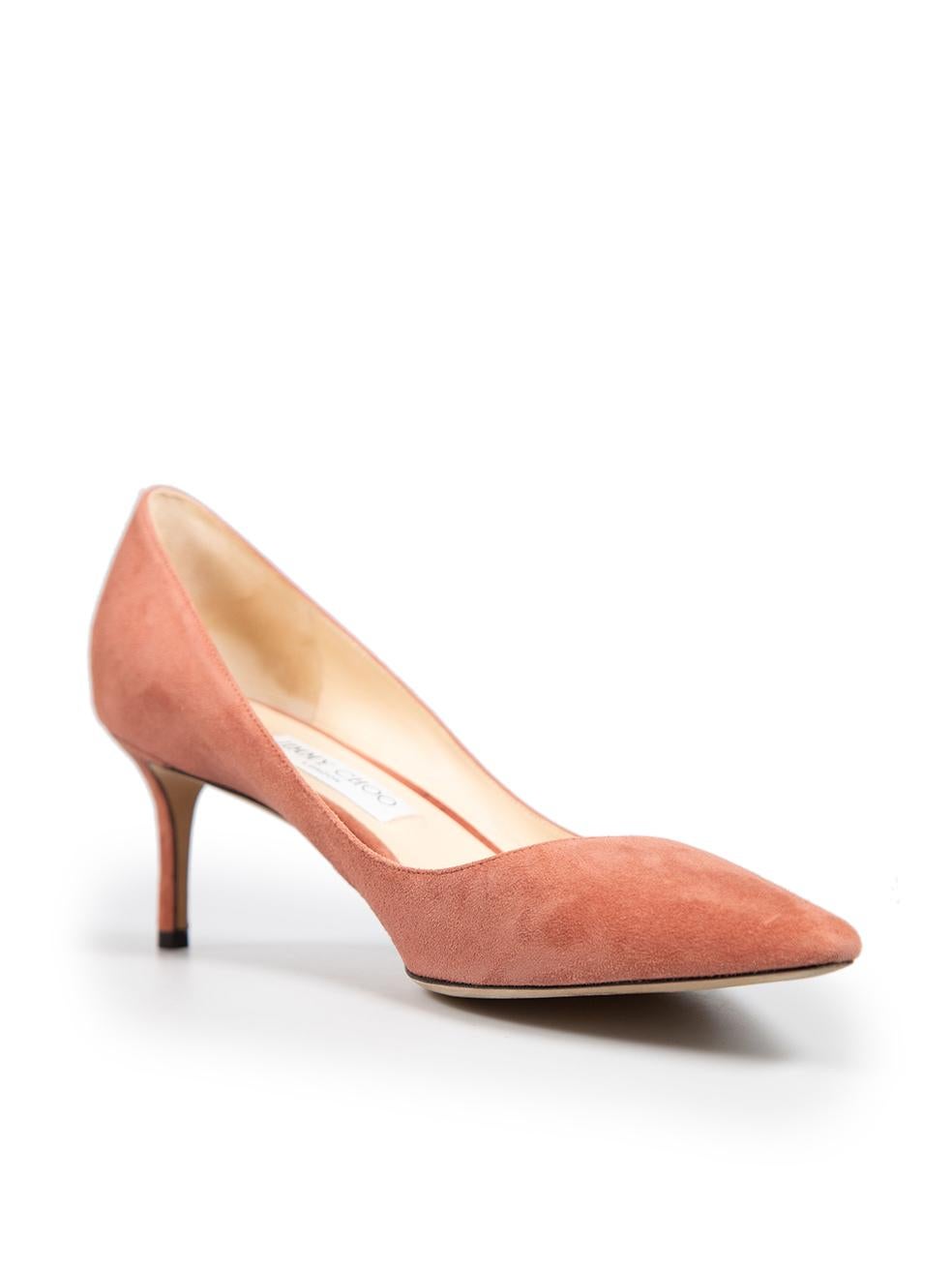 CONDITION is Very good. Minimal wear to shoes is evident. Minimal wear to both toe tips, the left side of the left shoe and the back of the right shoe with abrasions to the suede on this used Jimmy Choo designer resale item. Comes with the original