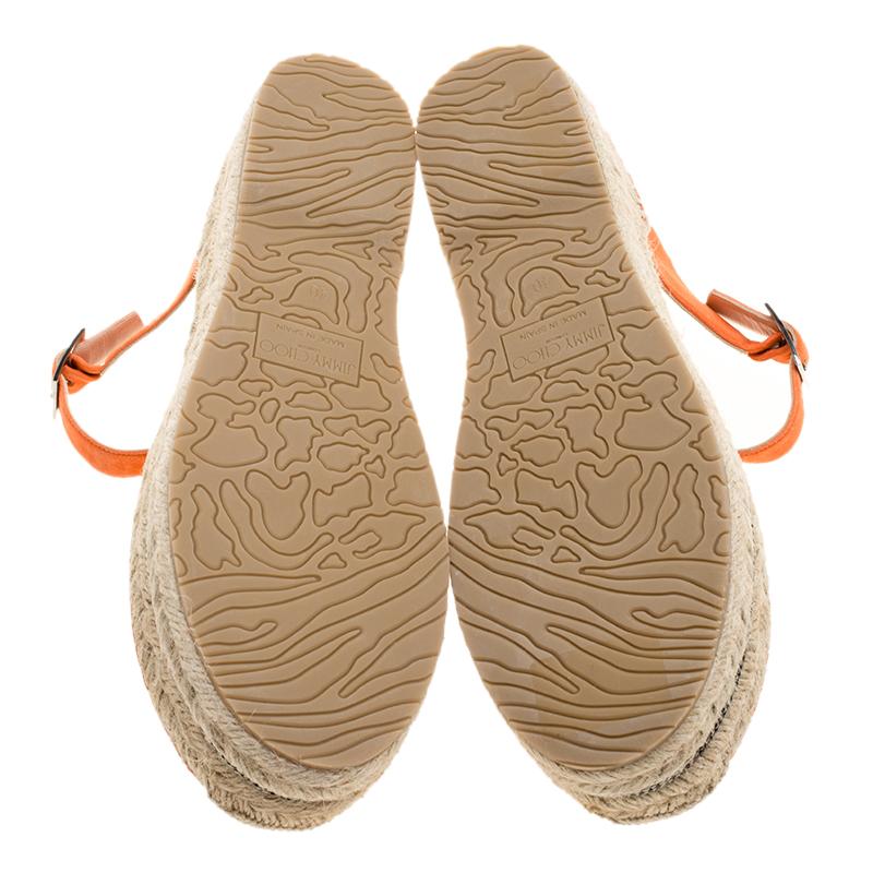 Jimmy Choo Pop Orange Suede Delphine Ankle Strap Espadrille Sandals Size 40 In New Condition In Dubai, Al Qouz 2