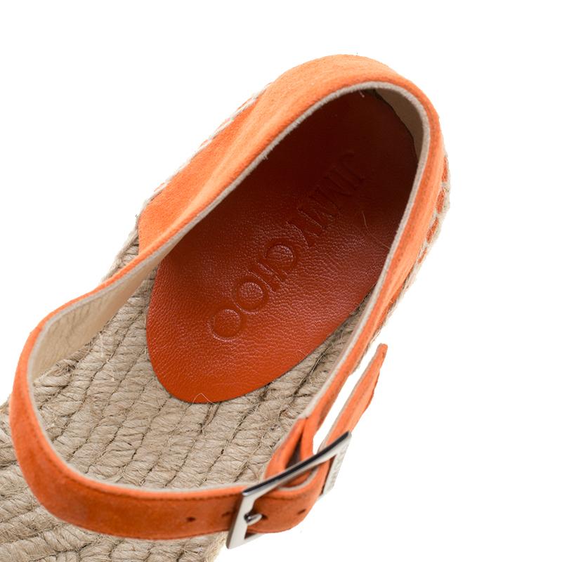 Jimmy Choo Pop Orange Suede Delphine Ankle Strap Espadrille Sandals Size 40 1