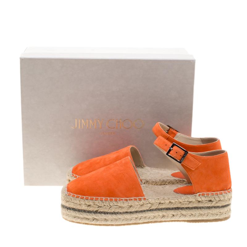 Jimmy Choo Pop Orange Suede Delphine Ankle Strap Espadrille Sandals Size 40 3