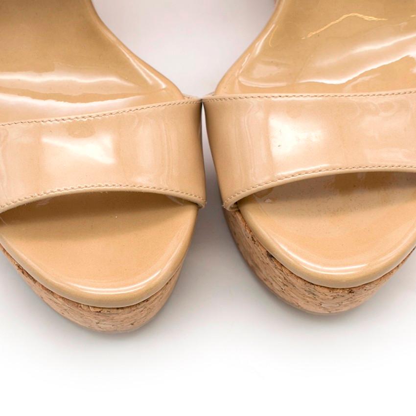 Brown Jimmy Choo Portia Nude Leather Cork Wedge Sandals 38