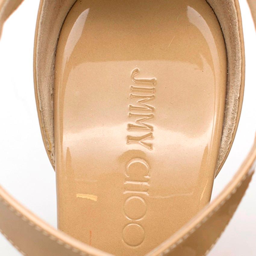 Jimmy Choo Portia Nude Leather Cork Wedge Sandals 38 In Excellent Condition In London, GB