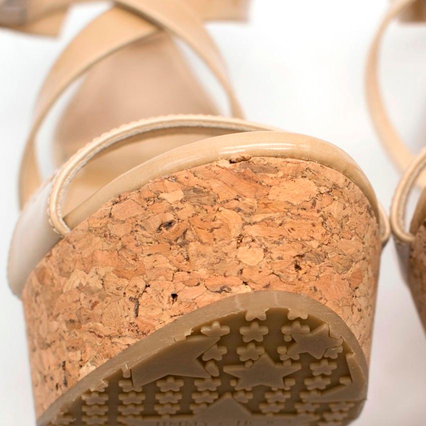 Women's Jimmy Choo Portia Nude Leather Cork Wedge Sandals 38