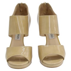Jimmy Choo ‘Private’ Cut-Out Sandals in Nude Patent Leather