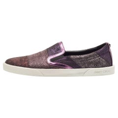 Jimmy Choo Purple/Black Lace and Leather Demi Slip On Sneakers Size 35