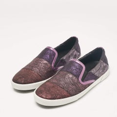 Jimmy Choo Purple/Black Lace and Leather Demi Slip On Sneakers Size 40